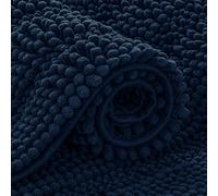 subrtex Tappeto da bagno in ciniglia a righe, morbido tappeto da bagno per bagno, assorbente, ad asciugatura rapida, lavabile in lavatrice (blu marino, 50,8 x 81,3 cm)