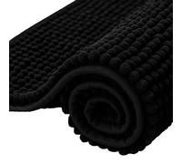 SUBRTEX Tappeto da bagno in ciniglia, morbido e corto, in peluche, tappetino da doccia assorbente, ad asciugatura rapida, lavabile in lavatrice (nero, 40,6 x 61 cm)