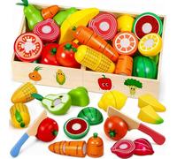 Subtail Frutta da Tagliare Giocattolo - Cibo Cucina Giocattolo per Bambini Legno - Frutta e Verdura Giocattolo Giochi Bambini 2 Anni - Giochi Montessori Cucina Legno Regalo per Bambini 2 3 Anni