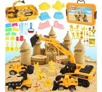 Subtail Sabbia Cinetica Bambini - Sabbia Magica per Bambini - 6 Camion da Costruzione|16 Stampi per Castelli|18 Cartelli Stradali - Giocattoli Sabbiarelli per Ragazzi e Ragazze Dai 3 Anni