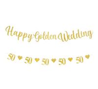 SUBTAVIK Decorazioni Anniversario di Nozze d'oro, Striscione per Il 50° Anniversario con Cuore Dorato per Feste