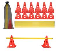 SUBTLETY Agility ostacoli per calcio con 12 coni + 6 aste regolabili in altezza per allenamento di mobilità e coordinazione, set di cappelli per bambini e cani