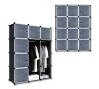 SUBTLETY Armadio in Plastica con Ante 105x35x140cm Scaffale a Cubo Componibile Armadi Pieghevoli Scarpiera per Riporre Vestiti, Scarpe, Libri, Giocattoli (Nero, 12 Scomparti)