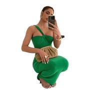 SUBX Abito da Donna alla Moda, Sexy, con Spalle inclinate e Schiena Aperta, vestibilità Slim, Avvolgente sui Fianchi-Verde-S