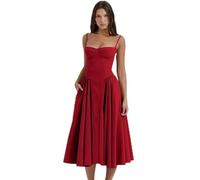 SUBX Abito Estivo Nuovo Francese Vintage Lungo Stile Corte dopamina Che Indossa Un Abito Sottoveste da Donna-Rosso-S