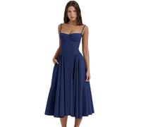SUBX Nuovo Abito Estivo Vintage Francese Lungo Stile Corte dopamina Che Indossa Un Abito Sottoveste da Donna-Blu-S
