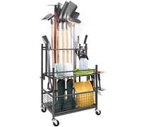 VEVOR Porta Attrezzi in Metallo Giardino Garage Officina a Rotelle 16 Slot Ganci