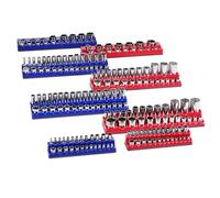 SucceBuy 6 pezzi/8 pezzi Set di organizer per prese magnetiche blu + rosse 3/8 '' 1/2 '' Vassoi per prese SAE metriche con etichette trasparenti per cassetta degli attrezzi
