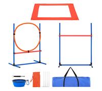 SucceBuy Attrezzatura per l'allenamento dell'agilità del cane Set da 4 pezzi con ostacoli alti regolabili 6 pali in tessuto Anello di salto Scatola di pausa quadrata Fischio