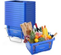 SucceBuy Cestino della spesa da 12 pezzi Cestino della spesa in plastica da 24 litri con supporto per maniglia Cestino per negozio portatile utilizzato per il supermercato del negozio Red