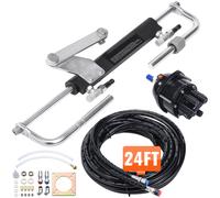 SucceBuy Kit sterzo idraulico fuoribordo 90HP/150HP/300HP e pompa per timone e tubo da 24 piedi/26 piedi per barche monomotore a stazione singola