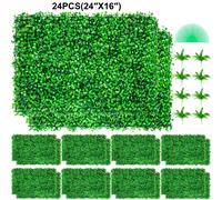 SucceBuy Pannello in legno di bosso artificiale UV 24 pezzi 20x20/24x16 pollici Pannelli murali con siepe in legno Erba artificiale Sfondo Muro Erba verde