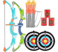 SucceBuy Set di arco e frecce per bambini Set di giocattoli per tiro con l'arco con illuminazione a LED con frecce a ventosa 10/20 Bersaglio e quantità per bambini dai 4 ai 12 anni