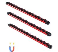 SucceBuy Set di binari per organizer con presa magnetica da 3 pezzi Supporto per presa in alluminio metrico e SAE 3/8'' 1/2'' con 360 ° Clip per cassetta degli attrezzi