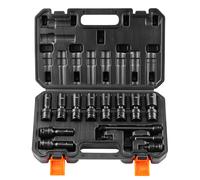 SucceBuy Set di bussole a percussione girevoli da 360 gradi Set di bussole da 3/8" Profondo universale metrico 10-19mm Acciaio legato Cr-Mo a 6 punti per la riparazione