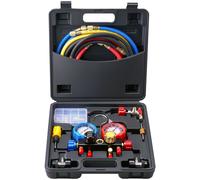 SucceBuy Set di manometri per collettore CA a 4 vie, tubi da 5 piedi per R134A/R22/R12/R410A, funziona su auto, ricarica e evacuazione del freon