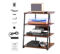 SucceBuy Supporto multimediale AV con prese multiple Supporto TV ad angolo Ripiano in legno regolabile in altezza per console di giochi via cavo per lettore DVD