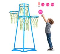SucceBuy Supporto per canestro da basket per bambini a 4 cerchi con altezze regolabili e 3 palline per giocattoli sportivi da basket per interni ed esterni per ragazzi e ragazze Blue