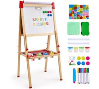 SucceBuy Tavolo da disegno magnetico per bambini Cavalletto artistico per bambini su due lati in legno con lavagna per ragazze Regali Giocattoli 1PC