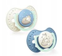 Succhietti LOVI, Ciuccio, Succhietti Bimba con Tettarella in Silicone, Suggerimento dinamico, 2 pezzi, palla luminosa (6-18 mesi, Night&Day Blu)