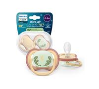 Succhietti Ultra Air Day&Night 0-6m Pastello Giallo e Verde con Luna, a base vegetale - Set da 2 ciucci - Philips Avent
