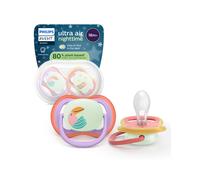 Philips Avent Ultra Start Nighttime Pacifiers - Design ortodontico, per bambini dai 18 mesi in su, fluorescente, tettarella simmetrica extra rigida in silicone, senza BPA, confezione da 2, SCF376/33