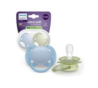 Succhietti Ultra Soft 0-6m Pastello Blu e Verde, a base vegetale - Set da 2 ciucci - Philips Avent