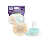 Succhietti Ultra Soft 0-6m Pastello Crema e Azzurro con Decorazioni, a base vegetale - Set da 2 ciucci - Philips Avent