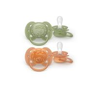 Succhietti Ultra Soft 18m+ Pastello Verde e Marrone con Decorazioni, a base vegetale - Set da 2 ciucci - Philips Avent
