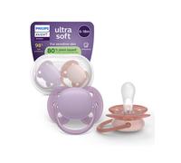 Succhietti Ultra Soft 6-18m Pastello Viola e Rosso, a base vegetale - Set da 2 ciucci - Philips Avent