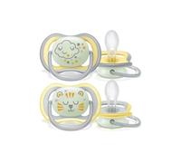 Succhietto Philips Avent Ultra Air Nighttime - Confezione da 2, ciuccio fluorescente traspirante senza BPA per bambini dai 18 mesi in su, include scatola di trasporto e sterilizzazione, Cloud/Tiger