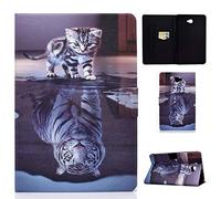 Succtop Custodia Galaxy Tab A6 Cover di Pelle PU Funzione Sonno/Svegliati Auto Custodia Slot per Card Portafoglio Cover Tablet per Samsung Galaxy Tab A 2016 10.1 Pollici SM-T580/SM-T585 Gatto e Tigre