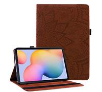 Succtop Custodia Galaxy Tab S6 Lite 10.4 Flip Portafoglio Custodia Cover Supporto Tablet Cover Case con Portapenne Samsung Galaxy Tab 6 Lite 2020 SM-P610/SM-P615 Mandala Flower Emboess Marrone