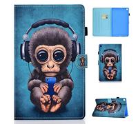Succtop Custodia per Galaxy Tab A 10.1 2019 T510/T515, in pelle PU Flip Stand Tablet Cover Samsung T510 con cintura antiscivolo e portapenne per Samsung Galaxy Tab A 10.1" 2019, Music Monkey