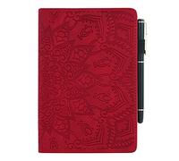 Succtop Custodia Samsung Tab A 10.1 2016 Flip Portafoglio Custodia Supporto Tablet Custodia con Portapenne Samsung Samsung Galaxy Tab A6 10.1 Pollici SM-T580/SM-T585 Mandala Flower Emboess Rosso