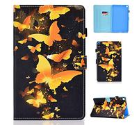 Succtop Custodia Samsung Tab A 10.1 Pollici 2019 Cover Pelle PU Flip Stand Tablet Case con Cintura Antiscivolo e Porta Penna per Samsung Galaxy Tab A 2019 10.1" SM-T510 SM-T515 Farfalla d'oro