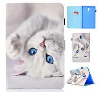 Succtop Custodia Samsung Tab A 10.5 2018 Cover Portafoglio Pelle PU Stand Custodia Tablet con Funzione Sonno/Svegliati Auto per Samsung Galaxy Tab A 2018 10.5 Pollice SM-T590/SM-T595 Gatto Bianco