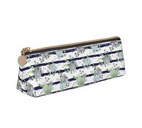 Succulente colorate su strisce Astuccio per matite Astuccio per cosmetici Astuccio per penne Triangolo in pelle Borsa portaoggetti Organizer per cancelleria con cerniera per ufficio per adulti