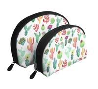 Succulente del cactus dell'acquerello, Borsa per trucco a conchiglia Portamonete da donna Borsa da toilette piccola Borsa per cosmetici 2 pezzi