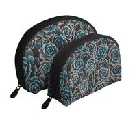 Succulente fresche stampate, Borsa per trucco a conchiglia Portamonete da donna Borsa da toilette piccola Borsa per cosmetici 2 pezzi