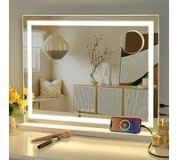 Sucedey Specchio cosmetico con luci, 58 x 46 cm - Hollywood con 3 modalità di colore, luminosità regolabile, ingrandimento 10x rimovibile e design di ricarica USB (bianco)