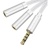 SUCESO Cavo Audio Microfono Cuffie Adattatore Jack 1M Sdoppiatore Microfono Cuffie Splitter Jack 3,5mm Maschio a 2 Femmina Cavo Audio Splitter per PS4,Xbox,Smartphone,PC,Altoparlanti e Laptop-Argento