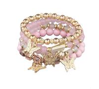 Suchkeit Set di 4 braccialetti elasticizzati con ciondolo a forma di farfalla in stile bohémien, con pietre di cristallo, braccialetti colorati con perline, graziosi braccialetti per bambini per