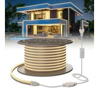 SUCIKORIO Striscia LED Neon 15 Metri 220V Strisce Led Esterno Impermeabile IP65 Bianco Naturale 4000K Flessibil 15m Luci Leds Camera da Letto Tagliabile 120 LED/m Con Interruttore per Interni Esterni