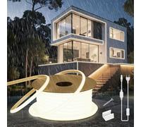 SUCIKORIO Striscia LED Neon 15 Metri, Silicone COB Rotondo Strisce Led Esterno Impermeabile Ignifugo IP65 15m Luci Leds Camera da Letto 220V Bianco Naturale 4000K Tagliabile 120 LED/m Con Interruttore