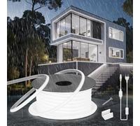 SUCIKORIO Striscia LED Neon 20 Metri, Silicone Rotondo COB Strisce LED Esterno 20m Impermeabile Ignifugo IP65 Luci Leds Cucina 220V Bianco Freddo 6000K Tagliabile 120 LED/m LEDs Strip Con Interruttore