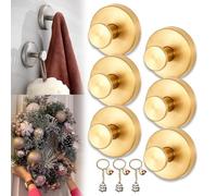 Suction Cup Hooks for Wreaths on Glass, Waterproof & Rustproof No-Drill Hooks, Suction Cup Wreath Hanger Holder for Glass Door, Hanging 15 Lbs, for Windows, Shower, Wreaths, Wood Door (Gold*6)