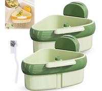 Suction Cup Sink Corner Rack, 2025 New Upgraded Triangular Suction Cup Press Corner Sink Strainer Basket, Kitchen Sinks Trash Catcher for Food Waste, Rust Resistant, Automatic Dumping (2PCS-Green)