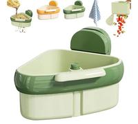 Suction Cup Sink Corner Rack, Kitchen Sink Strainer Basket,One-Press Dumping Sink Food Catcher, Corner Sink Drain Strainer for Food Waste, Anti-Clog Triangle Storage Rack (Green)