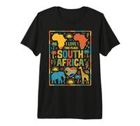 Sud Africa Safari Doodles Sfondo Nero Poster Maglietta Premium